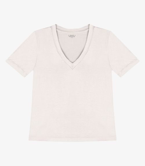 Blusa Feminina Em Malha Modal E Decote V Veev Bege