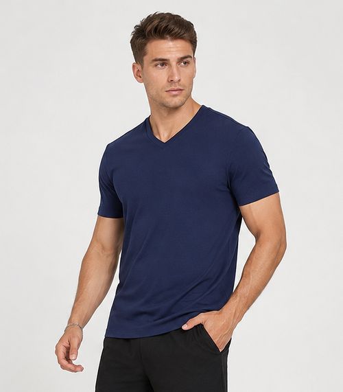 Camiseta Masculina Adulto Com Gola Em V Veev Azul