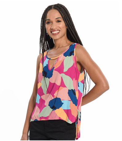 Regata Feminina Flores Assimétrica Rovitex Rosa