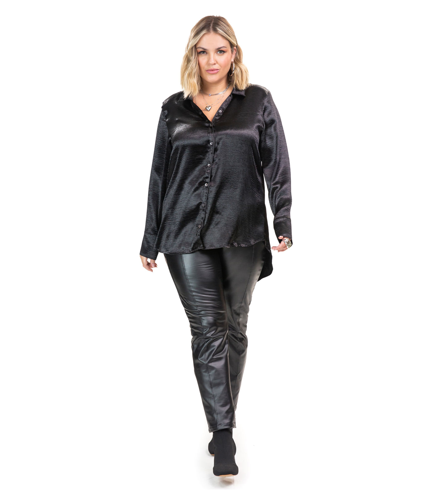 Camisa Manga Longa Air Flow Metalizado Secret Glam Preto