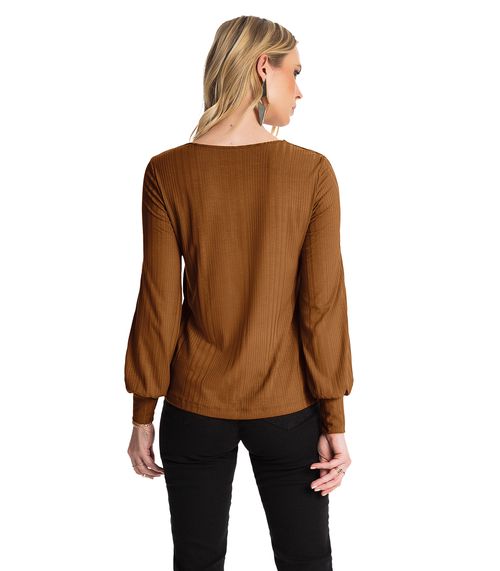 Blusa Manga Longa Canelada Rovitex Marrom