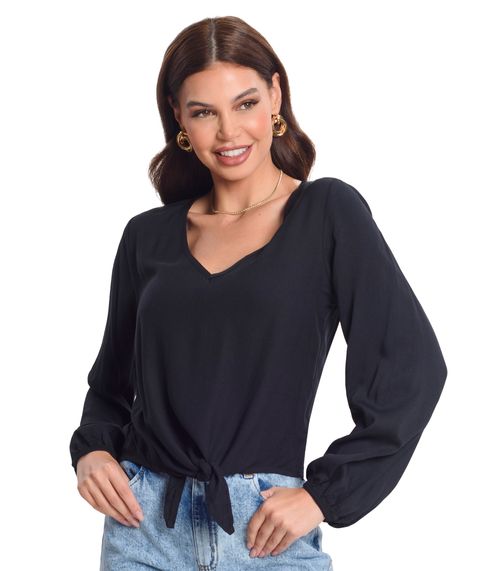 Blusa Manga Longa Feminina Rovitex. Preto