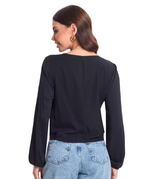 Blusa Manga Longa Feminina Rovitex. Preto