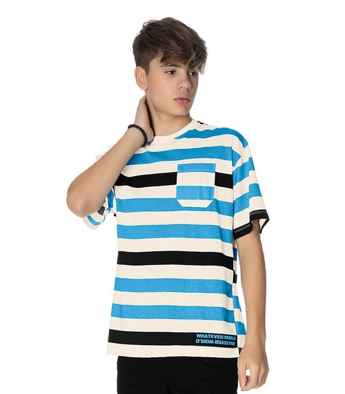 Camiseta Juvenil Masculina Listrada Minty Azul