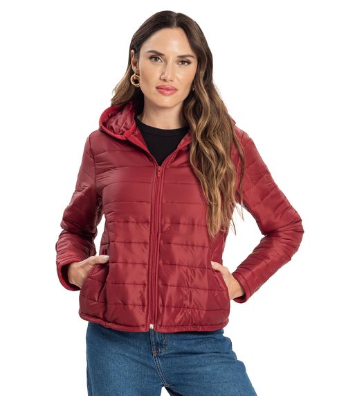 Jaqueta Puffer Feminina Capuz Matelassê Endless Vermelho