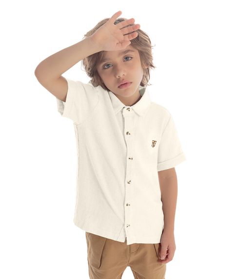 Camisa Infantil Masculina Com Botões Trick Nick Bege