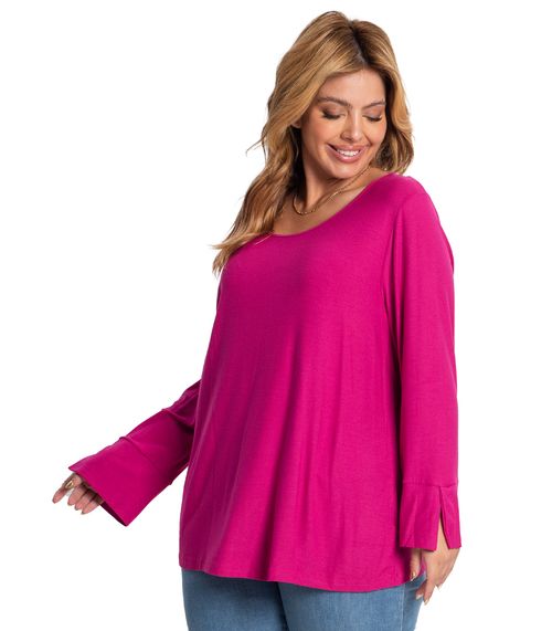 Blusa Manga Longa Crepe Viscose Infinita Cor Rosa