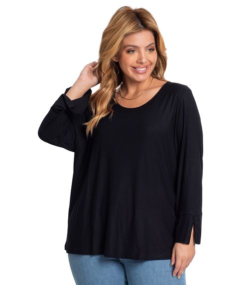 Blusa Manga Longa Crepe Viscose Infinita Cor Preto