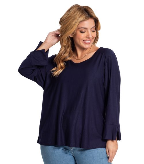 Blusa Manga Longa Crepe Viscose Infinita Cor Azul