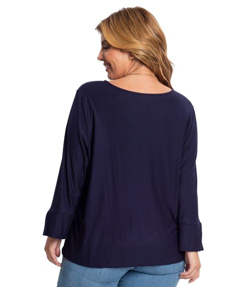 Blusa Manga Longa Crepe Viscose Infinita Cor Azul