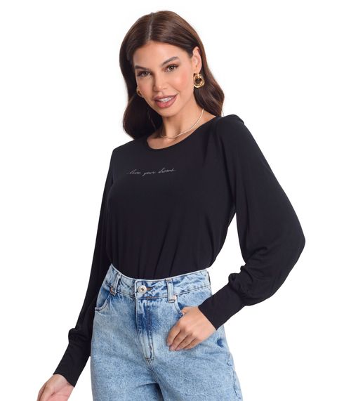 Blusa Manga Longa Feminina Rovitex. Preto