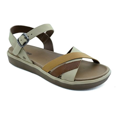 Sandália Flat New Face Creme Mix Fecho Fivela Feminino