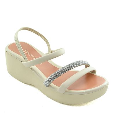 Sandália Plataforma Beira Rio Creme com Strass Feminina