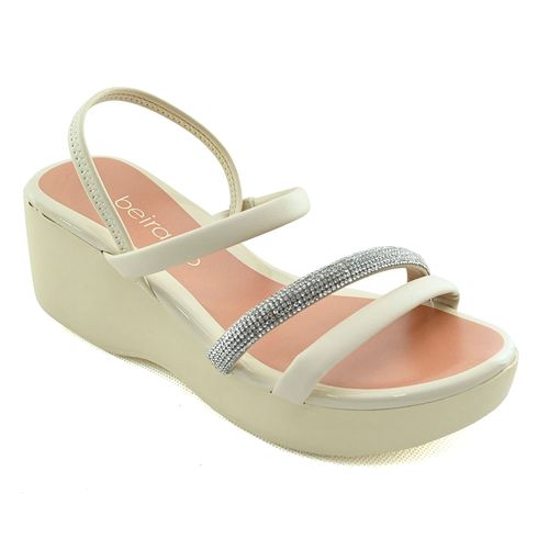 Sandália Plataforma Beira Rio Creme com Strass Feminina