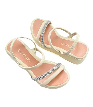 Sandália Plataforma Beira Rio Creme com Strass Feminina