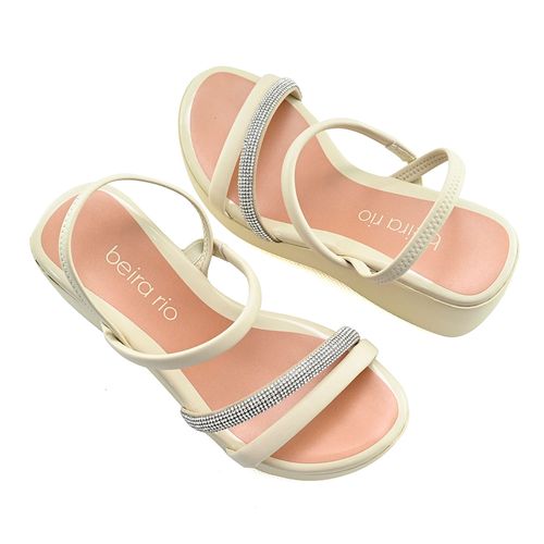 Sandália Plataforma Beira Rio Creme com Strass Feminina