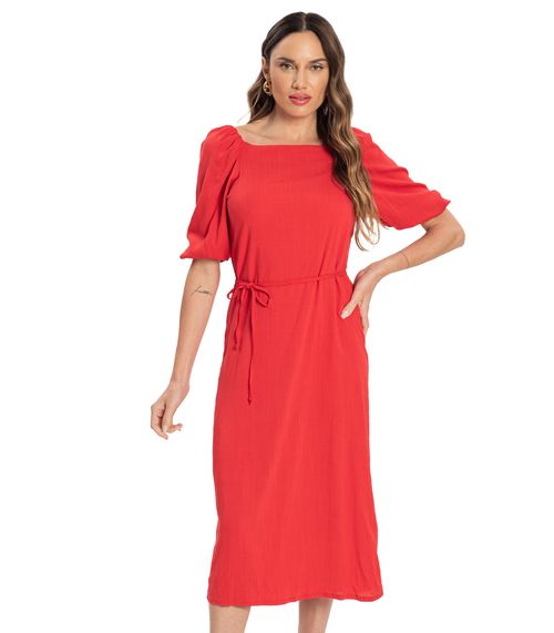 Vestido Midi Viscose Slub Prime Endless Vermelho