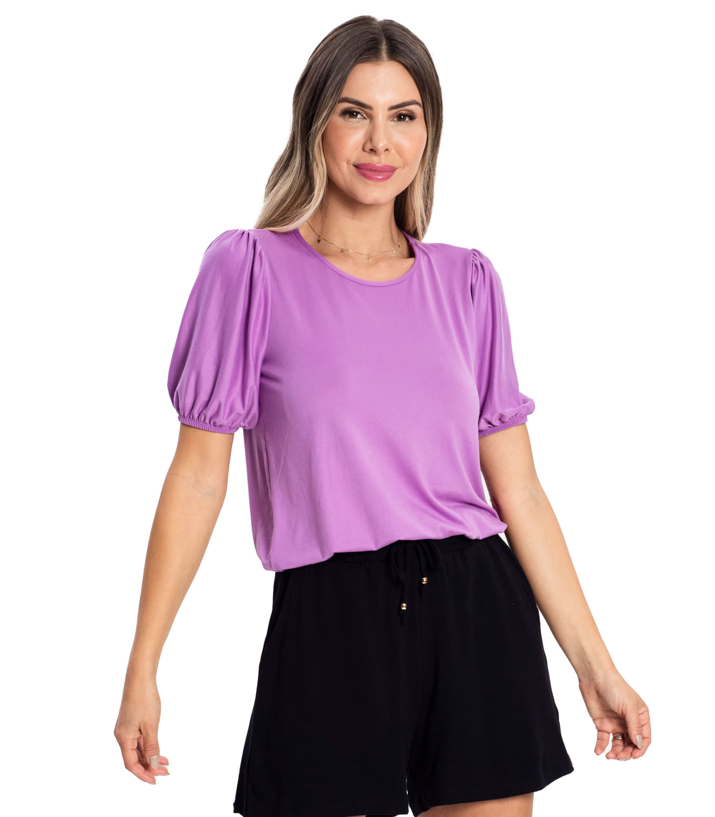 Blusa Malha Delicate Manga Princesa Rovitex Roxo