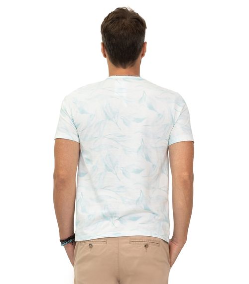 Camiseta Masculina Meia Malha Folhas Diametro Azul