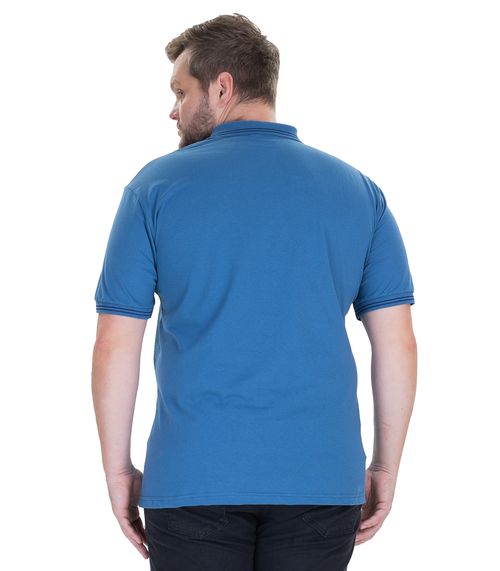 Camisa Polo Masculina Plus Size MMT Azul