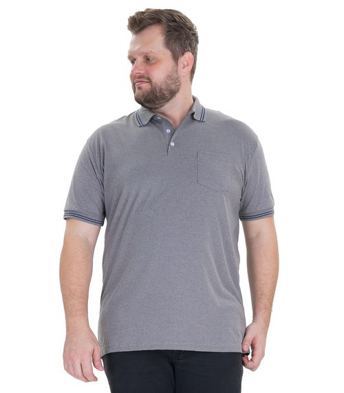 Camisa Polo Masculina Plus Size MMT Cinza
