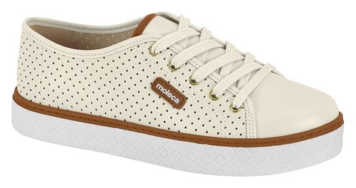 Tênis Casual Flatform Moleca Detalhe Vazado Branco Off Feminino