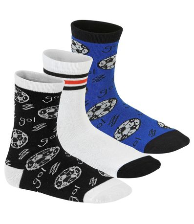 Meia Cano Alto 3 Pares Molekinho Azul Branco e Preto Infantil Masculino