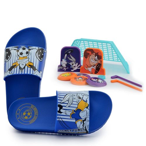 Chinelo Slide Grendene Looney Tunes Azul e Branco Infantil
