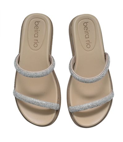 Tamanco Flatform Beira Rio Strass Bege Feminino