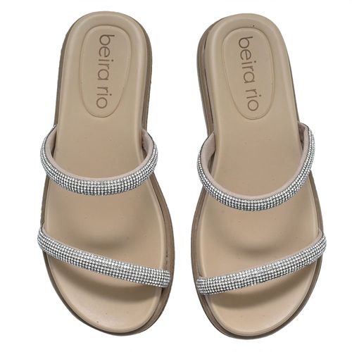 Tamanco Flatform Beira Rio Strass Bege Feminino