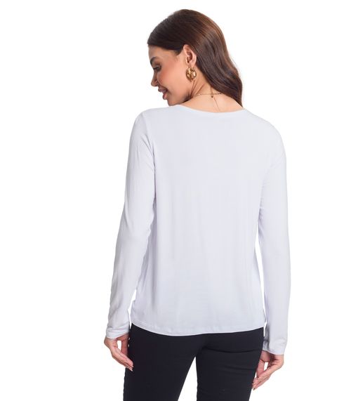 Blusa Manga Longa Estampada Rovitex Branco