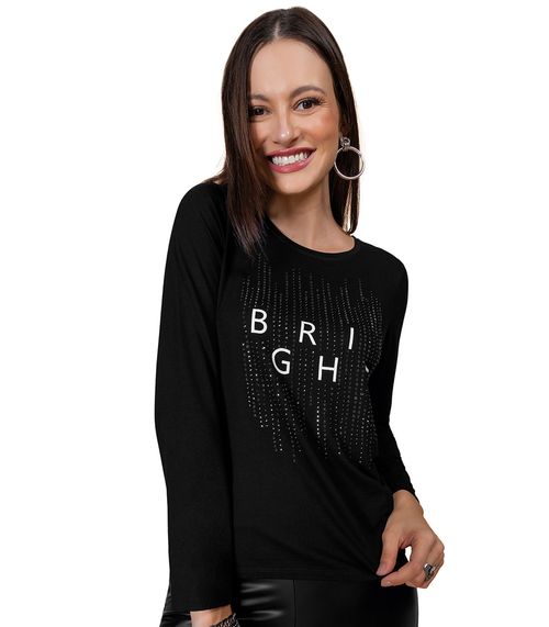 Blusa Manga Longa Estampada Rovitex Preto