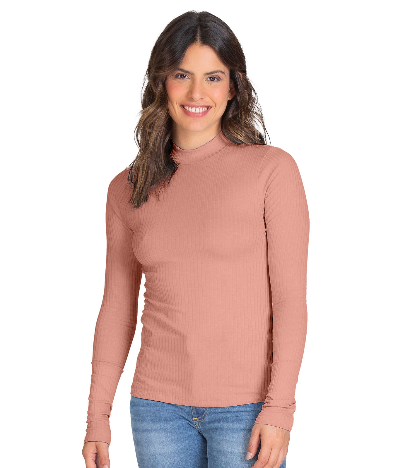 Blusa Manga Longa Feminina Canelada Select Rosa - Moda Feminina E ...