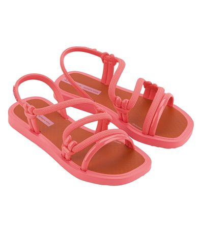 Sandália Flats Grendene Solar Rosa e Marrom Juvenil Feminina