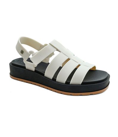 Sandália Flatform Zaxy Off White e Preto Feminina