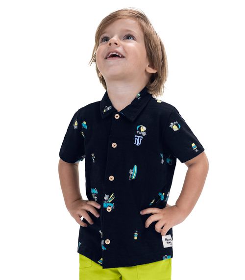Camisa Infantil Masculina Meia Malha Trick Nick Azul