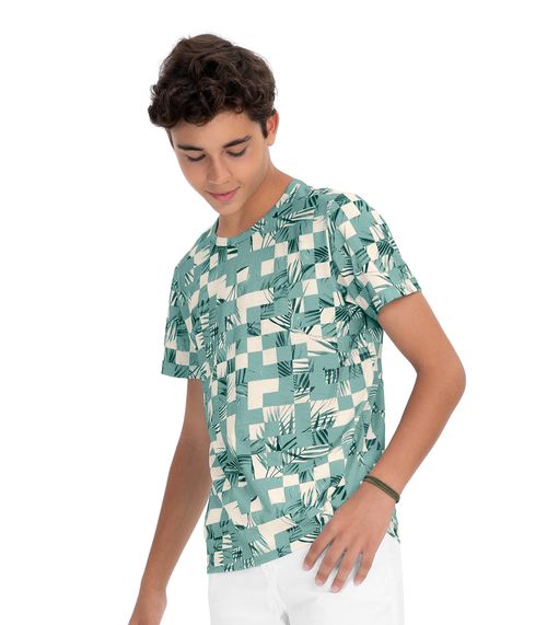 Camiseta Juvenil Masculina Quadriculada Minty Verde