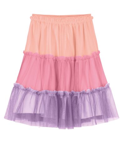 Saia Midi Infantil De Tule Com Babados Trick Nick Rosa