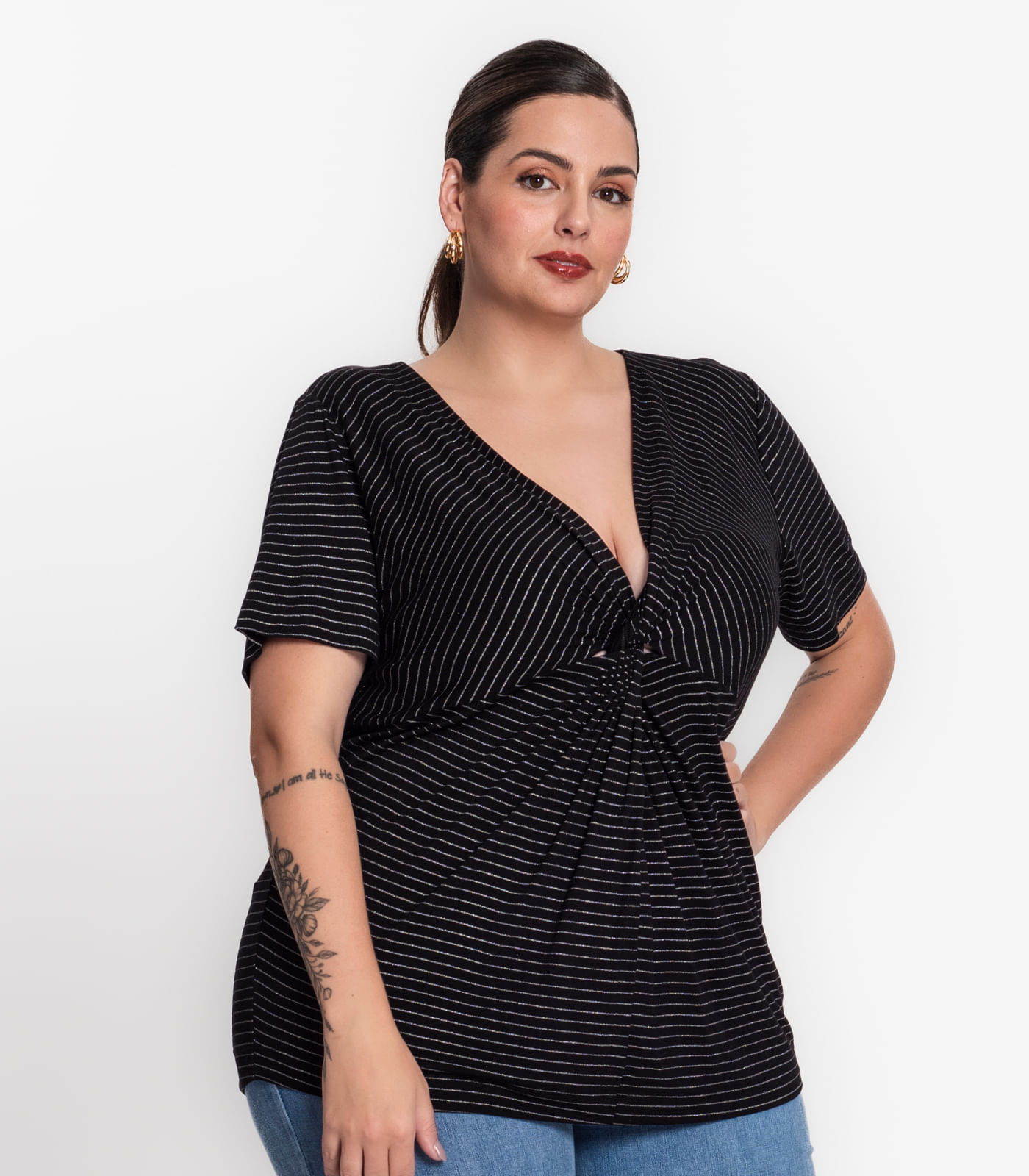 Blusa Plus Size Em Viscotorcion Secret Glam Preto Secret Glam