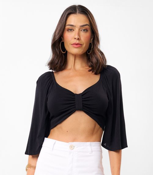 Blusa Top Feminina Com Efeito Laço Rovitex Preto