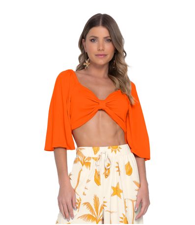 Blusa Top Feminina Com Efeito Laço Rovitex Laranja
