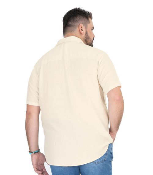 Camisa Masculina Plus Size Com Botões Diametro Bege