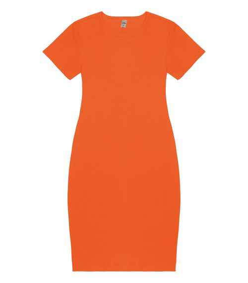 Vestido Acinturado Em Ribana Canelada Rovitex Laranja